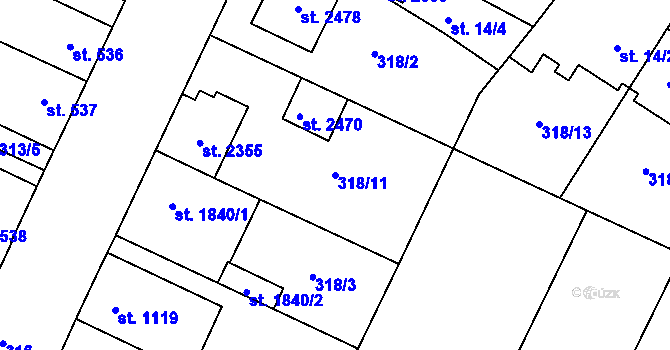Parcela st. 318/11 v KÚ Kukleny, Katastrální mapa