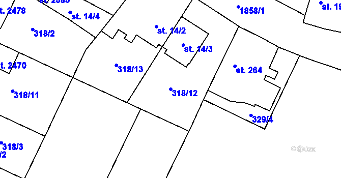 Parcela st. 318/12 v KÚ Kukleny, Katastrální mapa