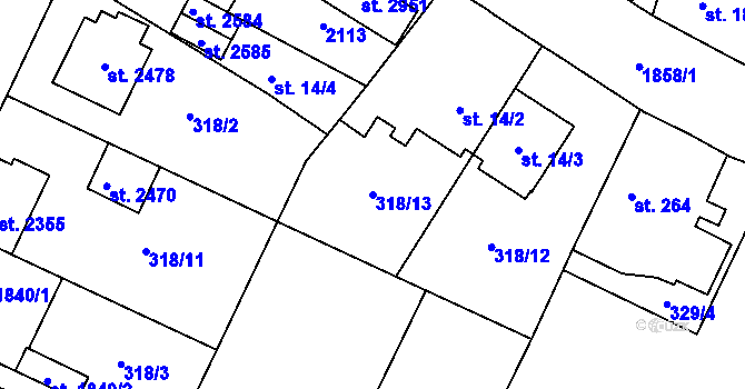 Parcela st. 318/13 v KÚ Kukleny, Katastrální mapa