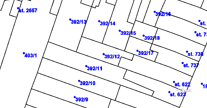 Parcela st. 392/12 v KÚ Kukleny, Katastrální mapa
