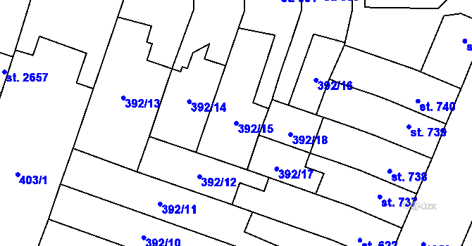 Parcela st. 392/15 v KÚ Kukleny, Katastrální mapa