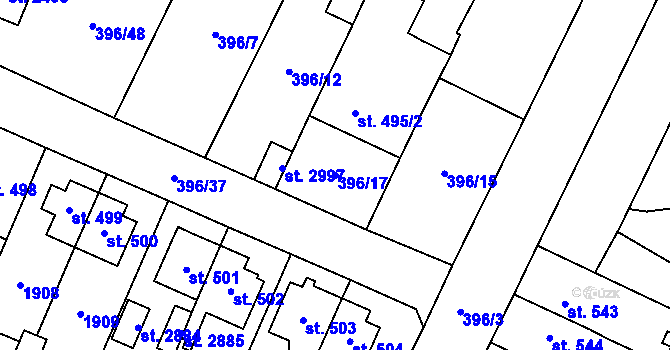 Parcela st. 396/17 v KÚ Kukleny, Katastrální mapa