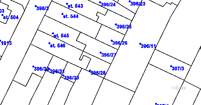 Parcela st. 396/27 v KÚ Kukleny, Katastrální mapa