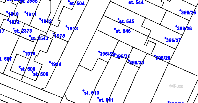 Parcela st. 396/32 v KÚ Kukleny, Katastrální mapa