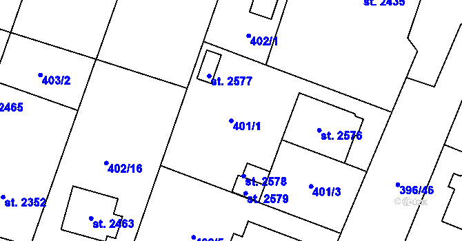 Parcela st. 401/1 v KÚ Kukleny, Katastrální mapa