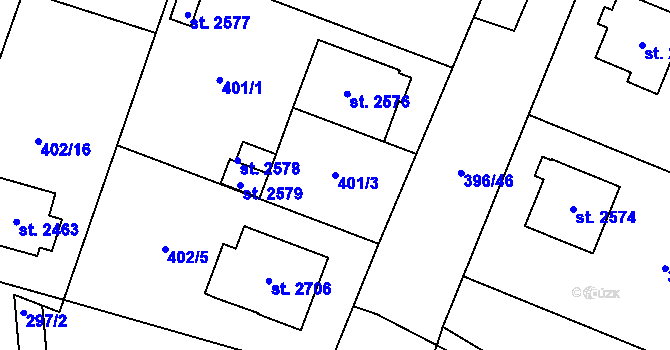 Parcela st. 401/3 v KÚ Kukleny, Katastrální mapa