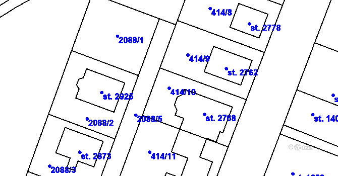 Parcela st. 414/10 v KÚ Kukleny, Katastrální mapa