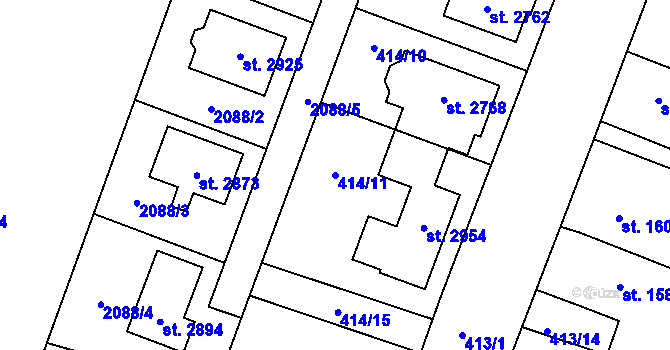 Parcela st. 414/11 v KÚ Kukleny, Katastrální mapa