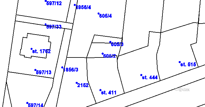 Parcela st. 605/2 v KÚ Kukleny, Katastrální mapa