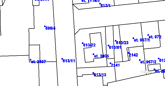 Parcela st. 613/22 v KÚ Kukleny, Katastrální mapa