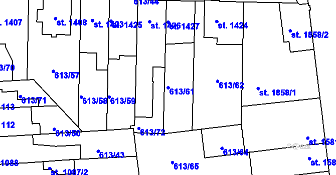 Parcela st. 613/61 v KÚ Kukleny, Katastrální mapa