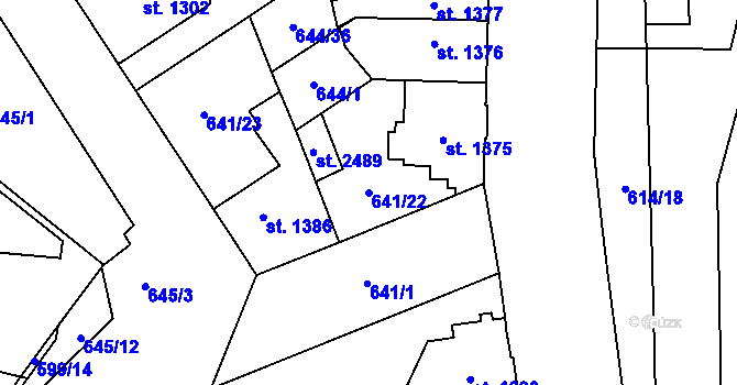 Parcela st. 641/22 v KÚ Kukleny, Katastrální mapa