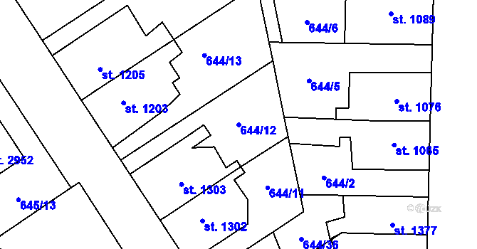 Parcela st. 644/12 v KÚ Kukleny, Katastrální mapa