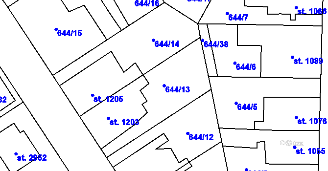 Parcela st. 644/13 v KÚ Kukleny, Katastrální mapa