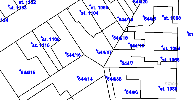 Parcela st. 644/17 v KÚ Kukleny, Katastrální mapa