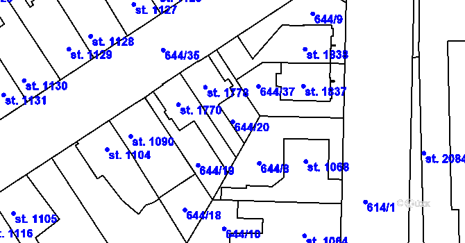 Parcela st. 644/20 v KÚ Kukleny, Katastrální mapa