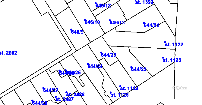 Parcela st. 644/23 v KÚ Kukleny, Katastrální mapa