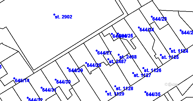 Parcela st. 644/27 v KÚ Kukleny, Katastrální mapa