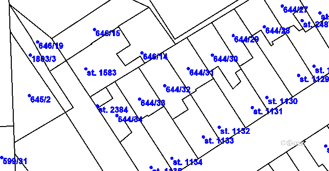 Parcela st. 644/32 v KÚ Kukleny, Katastrální mapa