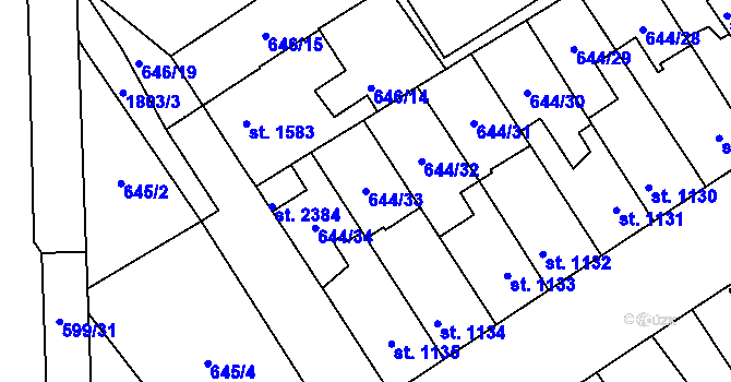 Parcela st. 644/33 v KÚ Kukleny, Katastrální mapa