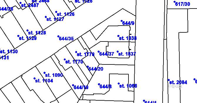 Parcela st. 644/37 v KÚ Kukleny, Katastrální mapa