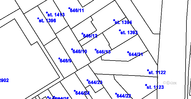 Parcela st. 646/13 v KÚ Kukleny, Katastrální mapa