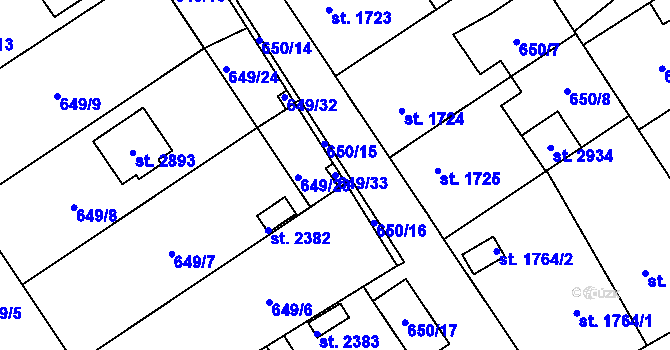 Parcela st. 649/33 v KÚ Kukleny, Katastrální mapa