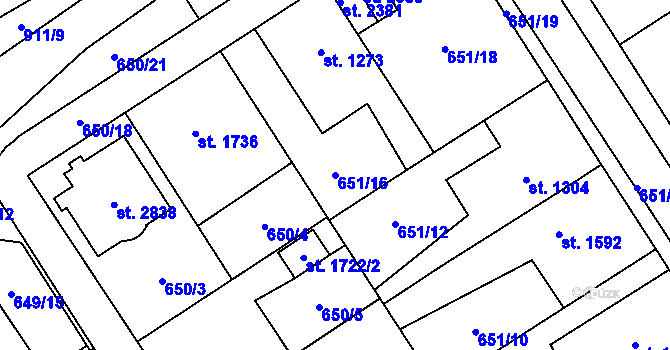 Parcela st. 651/16 v KÚ Kukleny, Katastrální mapa