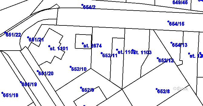 Parcela st. 652/11 v KÚ Kukleny, Katastrální mapa