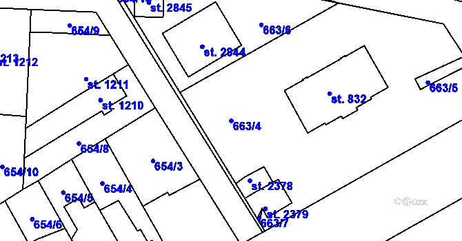 Parcela st. 663/4 v KÚ Kukleny, Katastrální mapa