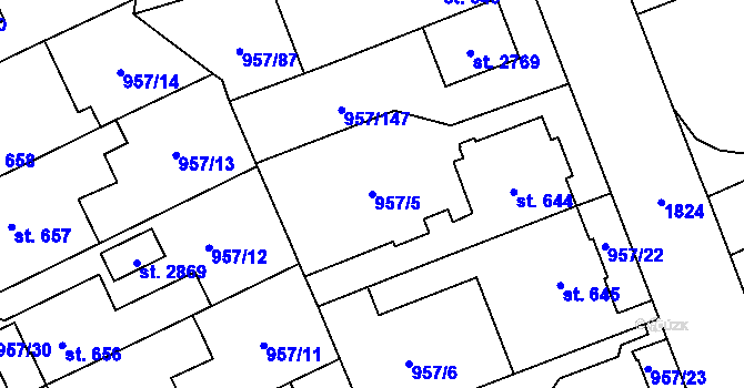 Parcela st. 957/5 v KÚ Kukleny, Katastrální mapa