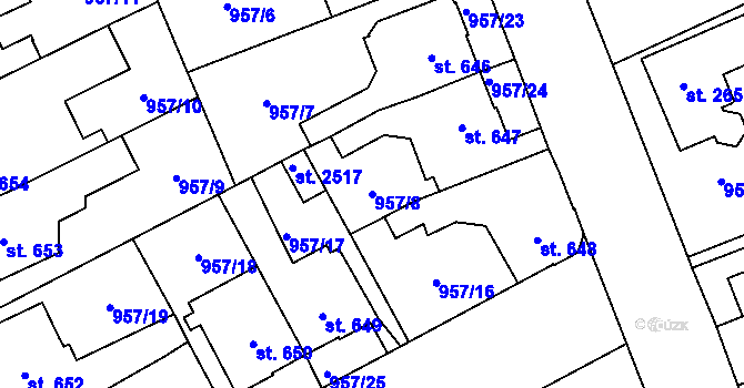 Parcela st. 957/8 v KÚ Kukleny, Katastrální mapa
