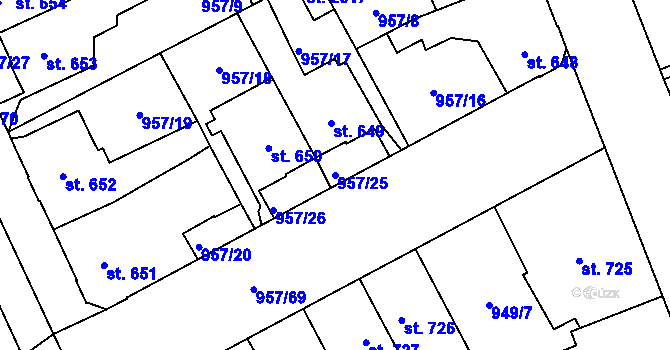 Parcela st. 957/25 v KÚ Kukleny, Katastrální mapa