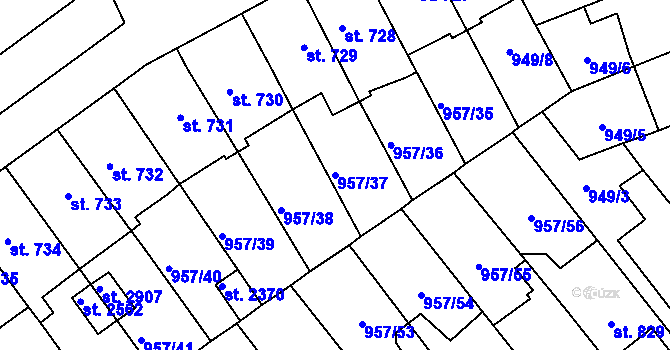 Parcela st. 957/37 v KÚ Kukleny, Katastrální mapa