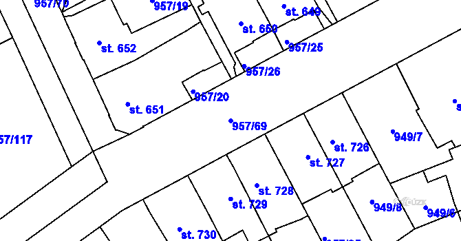 Parcela st. 957/69 v KÚ Kukleny, Katastrální mapa