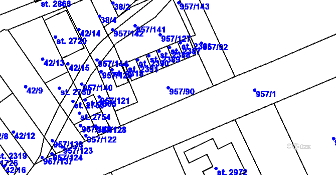 Parcela st. 957/90 v KÚ Kukleny, Katastrální mapa