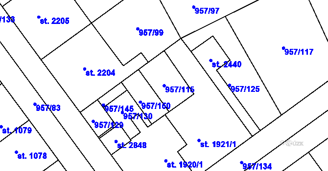 Parcela st. 957/115 v KÚ Kukleny, Katastrální mapa