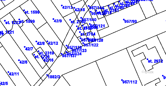 Parcela st. 957/122 v KÚ Kukleny, Katastrální mapa