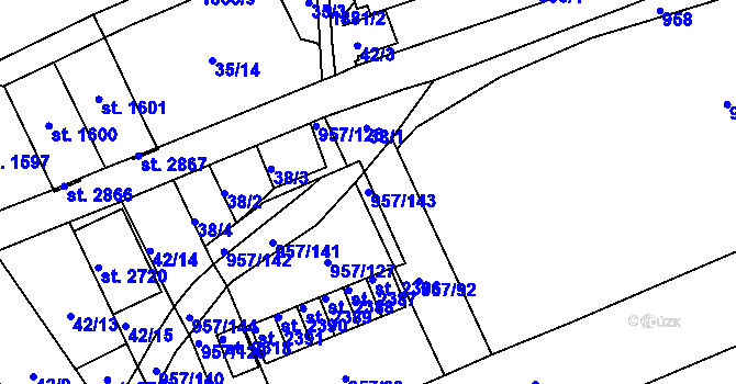 Parcela st. 957/143 v KÚ Kukleny, Katastrální mapa