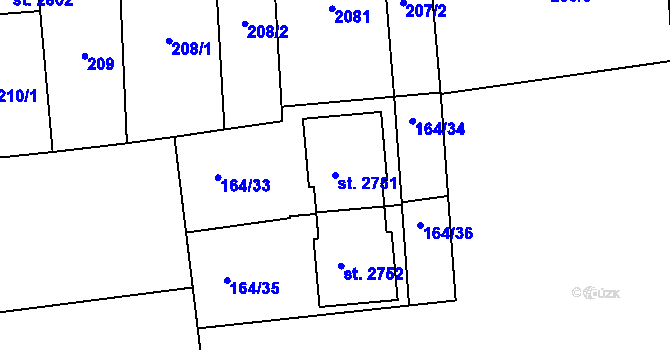 Parcela st. 2751 v KÚ Kukleny, Katastrální mapa
