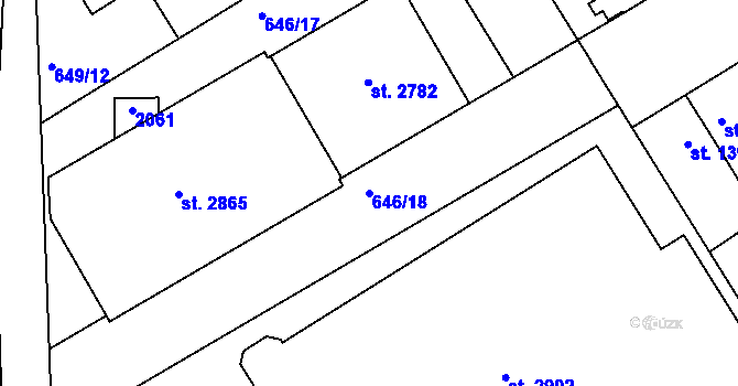 Parcela st. 646/18 v KÚ Kukleny, Katastrální mapa