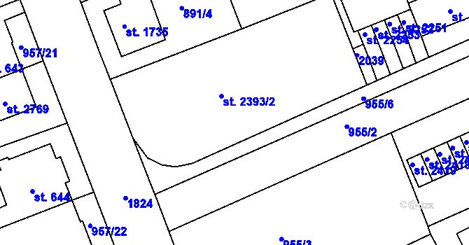Parcela st. 2393/1 v KÚ Kukleny, Katastrální mapa