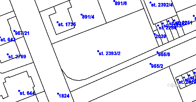 Parcela st. 2393/2 v KÚ Kukleny, Katastrální mapa