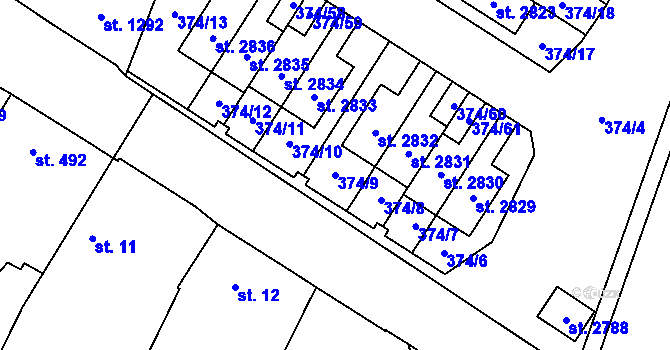Parcela st. 374/9 v KÚ Kukleny, Katastrální mapa