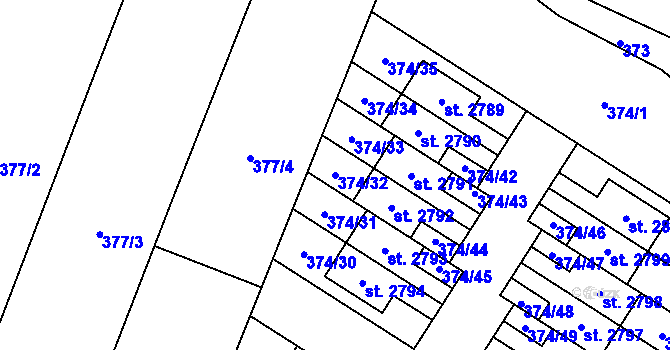 Parcela st. 374/32 v KÚ Kukleny, Katastrální mapa