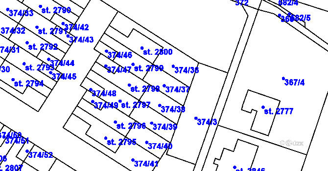 Parcela st. 374/37 v KÚ Kukleny, Katastrální mapa