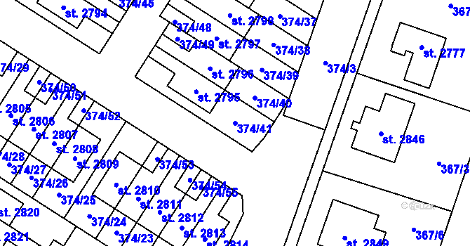 Parcela st. 374/41 v KÚ Kukleny, Katastrální mapa