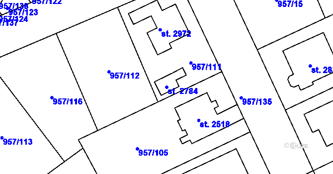 Parcela st. 2784 v KÚ Kukleny, Katastrální mapa