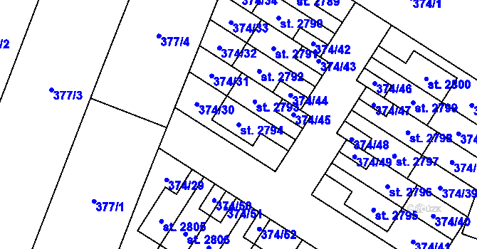 Parcela st. 2794 v KÚ Kukleny, Katastrální mapa
