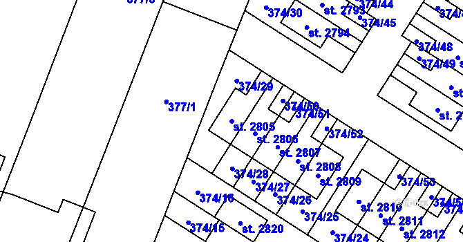 Parcela st. 2805 v KÚ Kukleny, Katastrální mapa